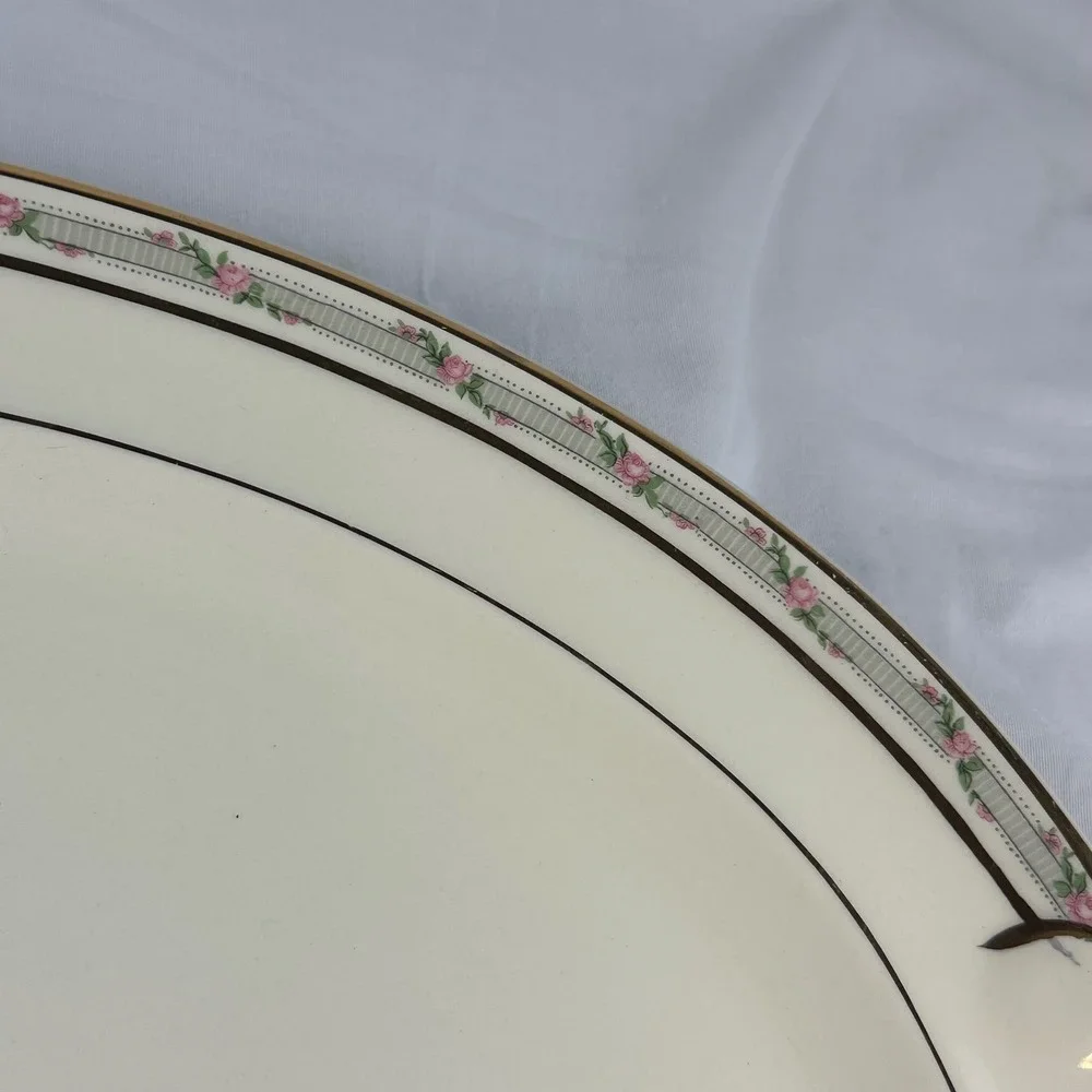 Vtg Taylor Smith Taylor TS&T Rosebud Platter‎ Gold Gilt 15 inch 1945 Ironstone